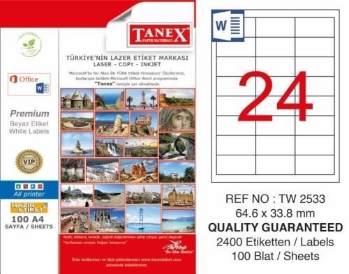 Tanex TW-2533 64.6x33.8 mm Laser Etiket
