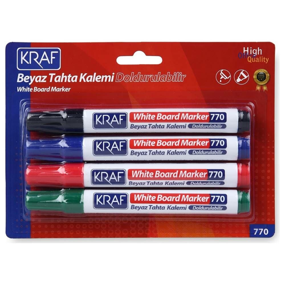 Kraf Beyaz Tahta Kalemi Doldurulabilir 770-4 4 Lü Blıster