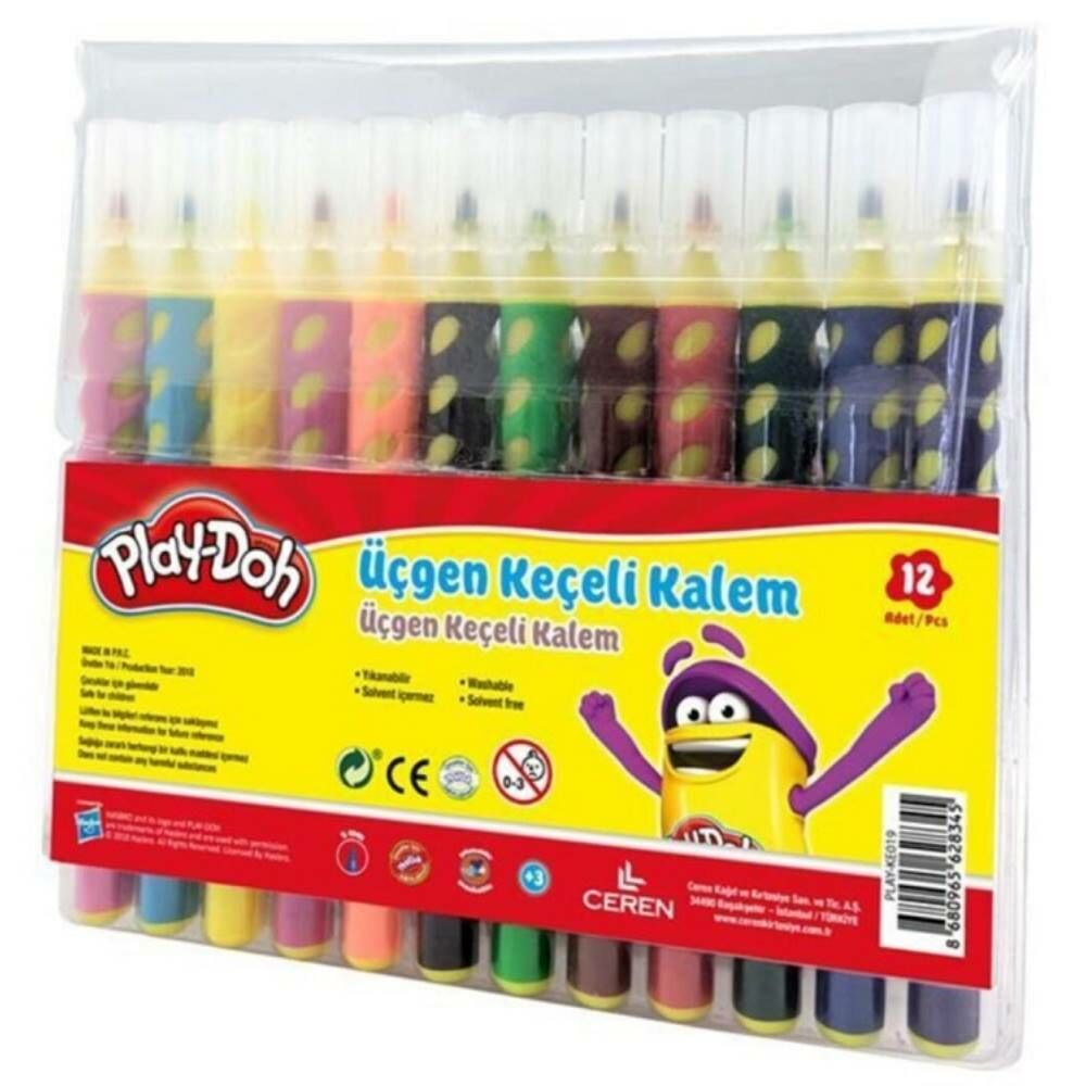 Play-Doh Keçeli Kalem Fırça Uçlu 12 Renk Üçgen Ke018