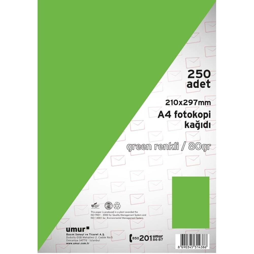 Umur Renkli Fotokopi Kağıdı A4 80 Gr 250 Li Green (190) 30009257
