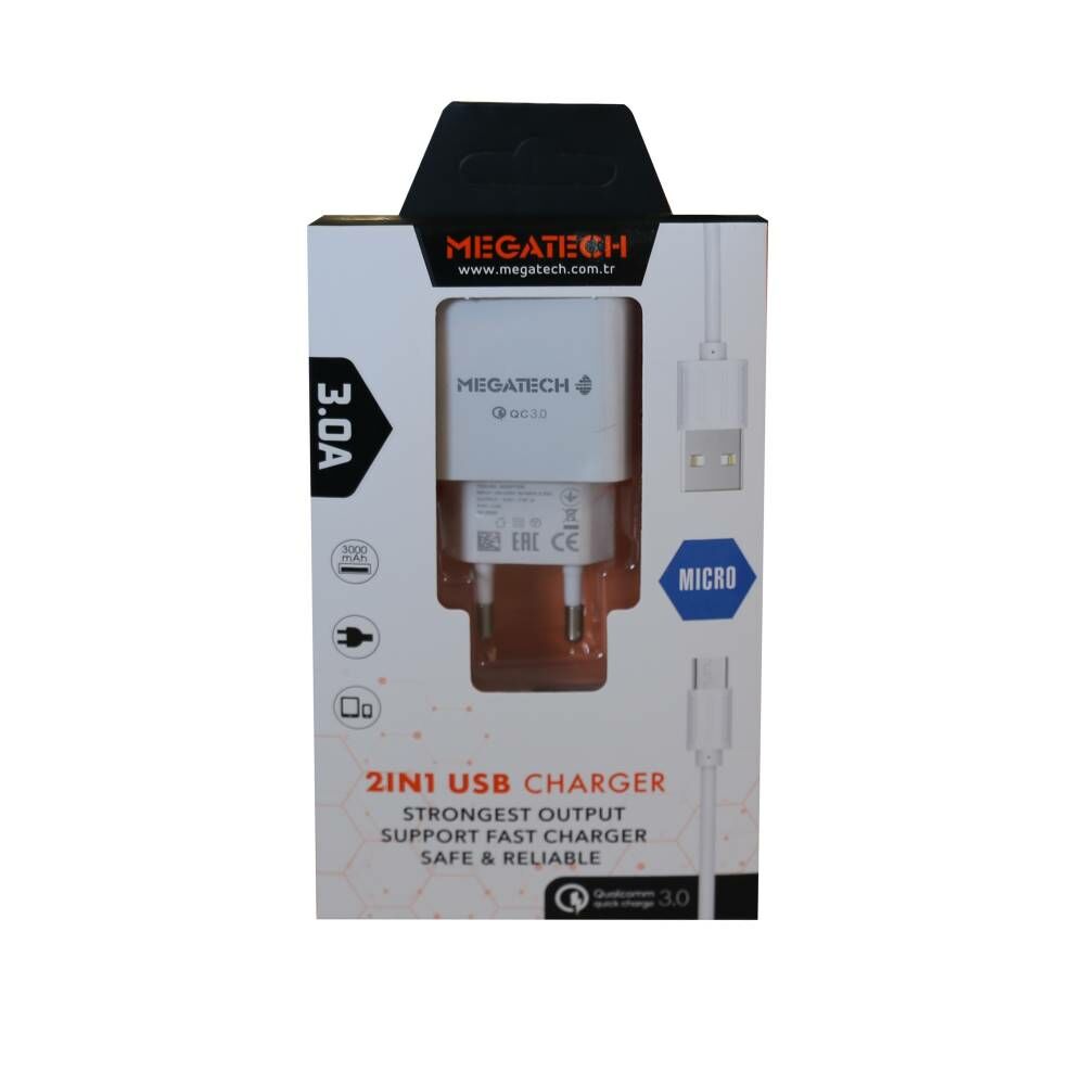 Megatech CC01 (CC22-M3 ) 2in1 5v-3.0 Ev Şarj+ Micro Kablo Hızlı Şarj