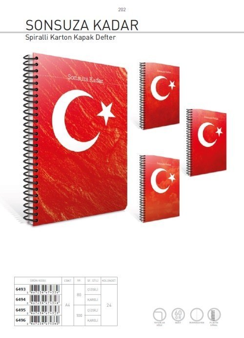 Sonsuza Kadar A4 80 Yaprak Çizgili Karton Kapak Spiralli Defter 6493