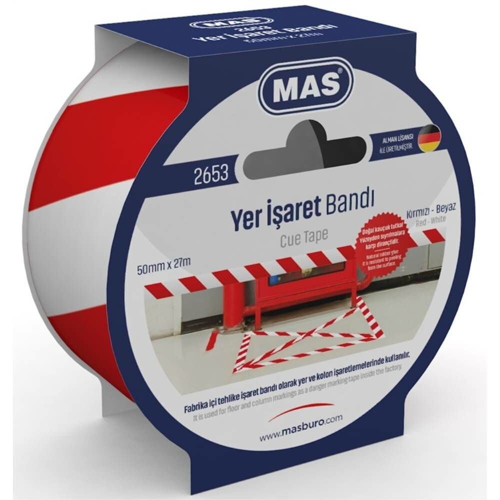 Mas Yer İşaret Bandı 50Mm X 27M 2653 Kırmızı & Beyaz
