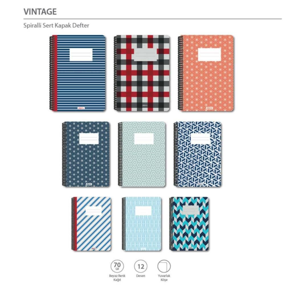 Vintage 16x23 100 Yaprak Kareli Sert Karton Kapak Spiralli Defter 6953