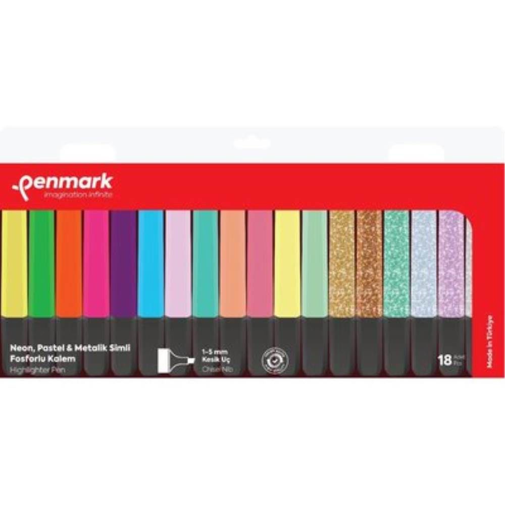 Penmark Fosforlu Kalem Seti 18 Renk 6 Pastel 6 Neon 6 Simli 505