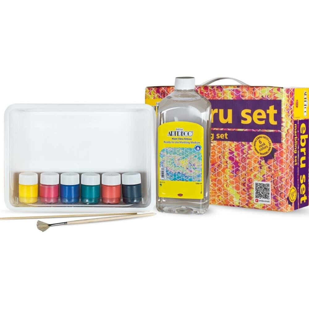 Artdeco Ebru Boyası Seti 6 Renk X 15 Ml Başlangıç Seti Mini (A5 Tekneli) Y-016-Es6
