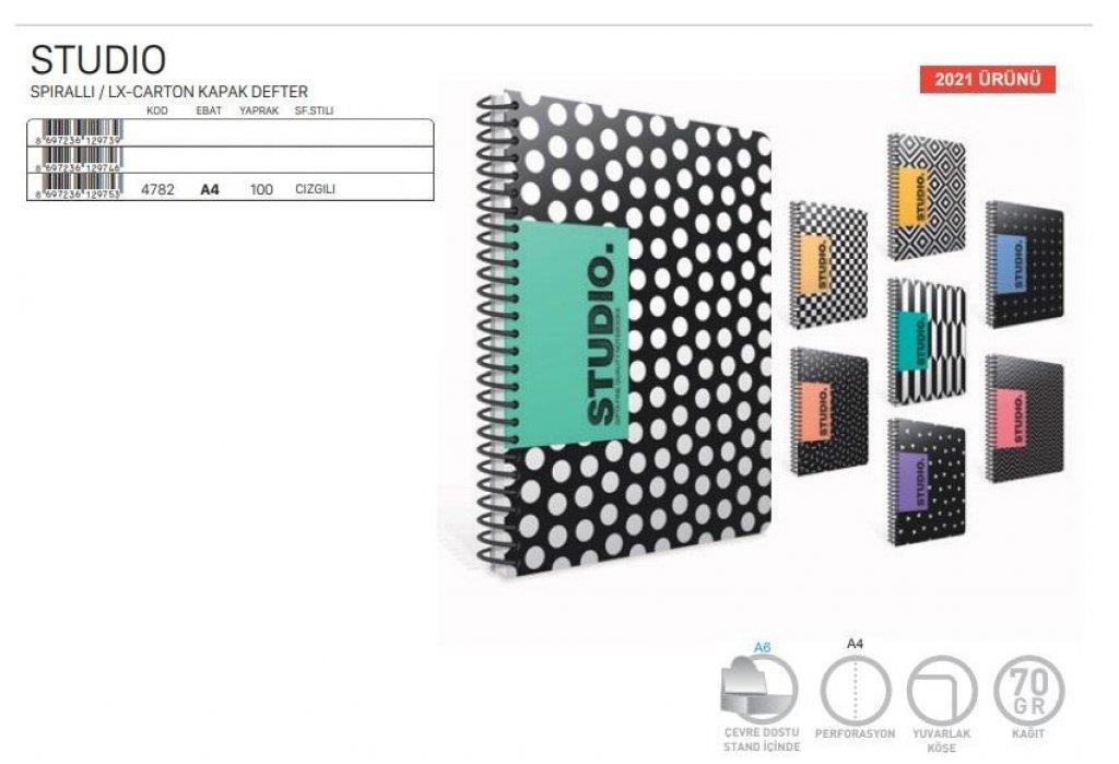 Studio Notes A4 100 Yaprak Çizgili Karton Kapak Spiralli Defter 4782