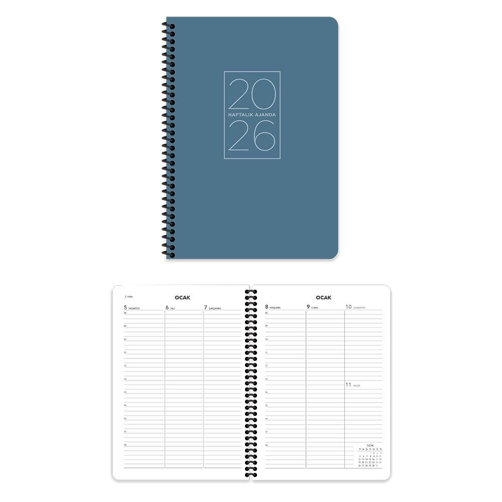 Keskin 2026 17x24 Spiralli Mavi Haftalık Ajanda 600165