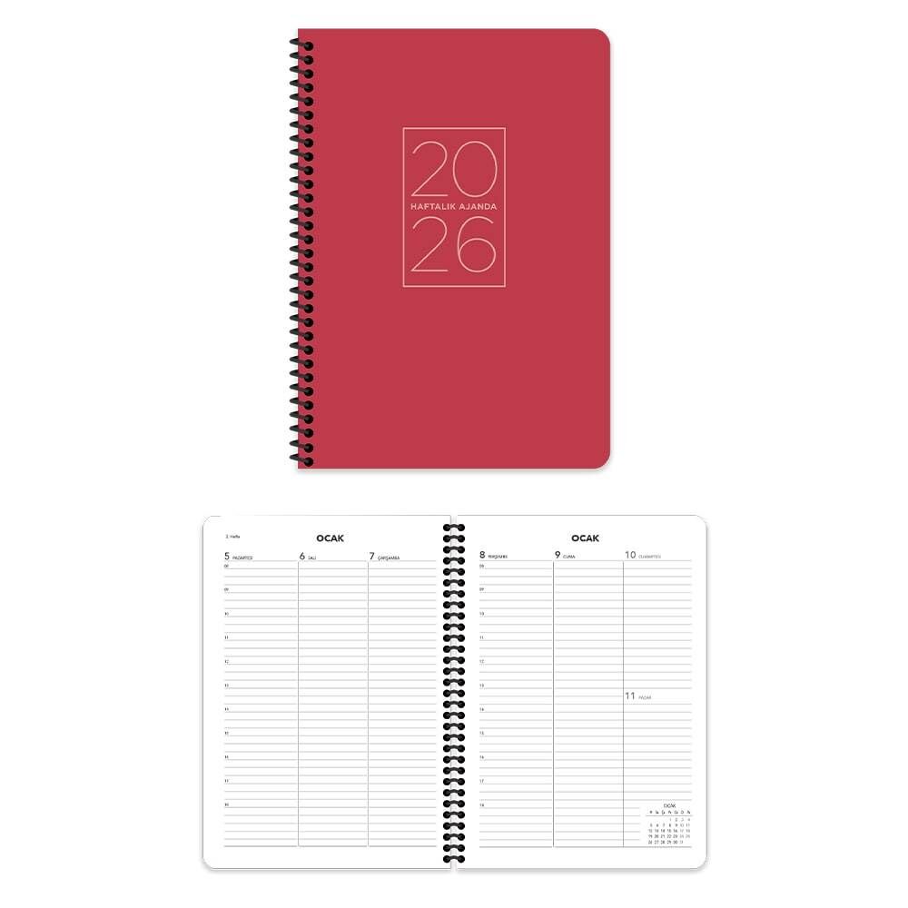 Keskin 2026 17x24 Spiralli Kırmızı Haftalık Ajanda 600168