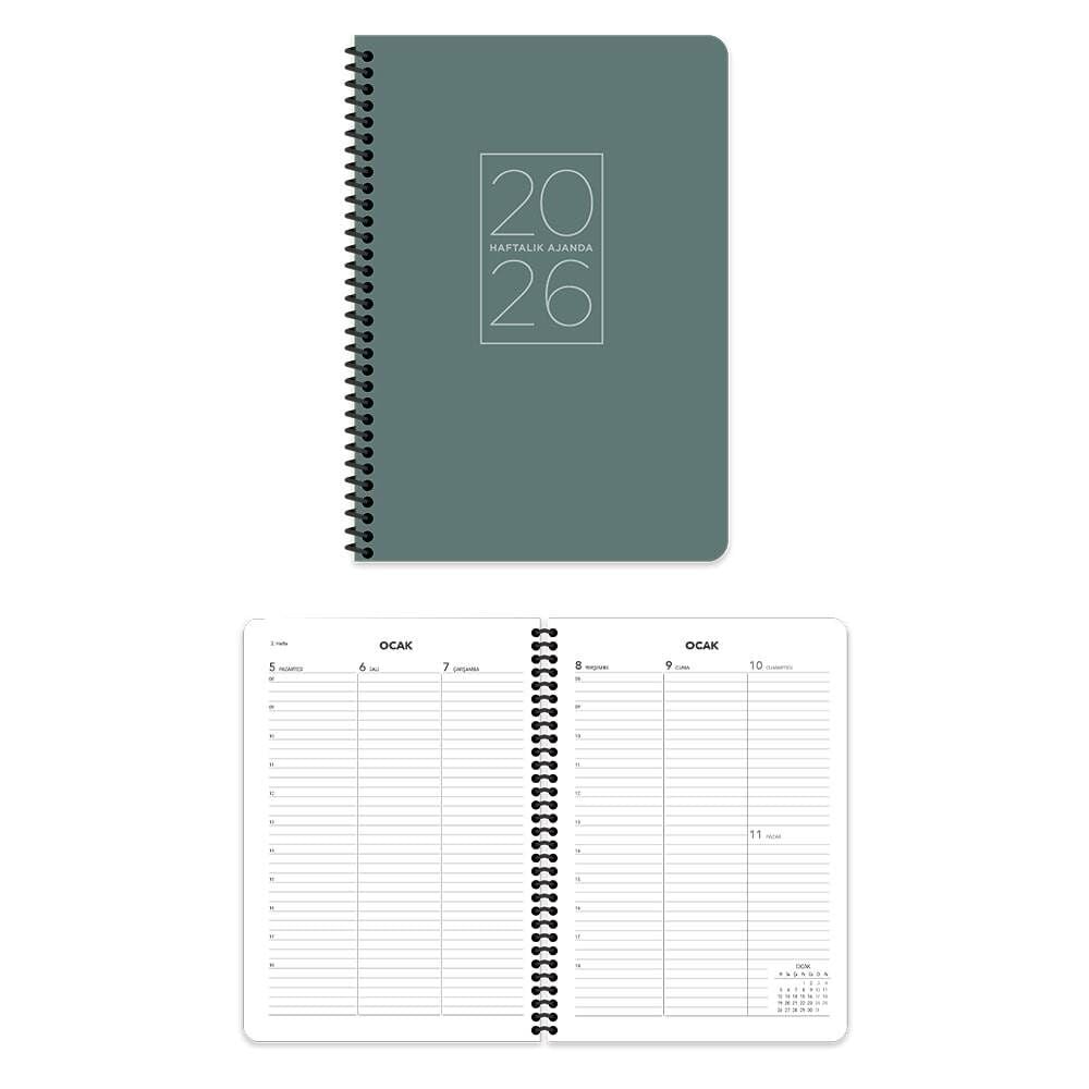 Keskin 2026 17x24 Spiralli Yeşil Haftalık Ajanda 600167