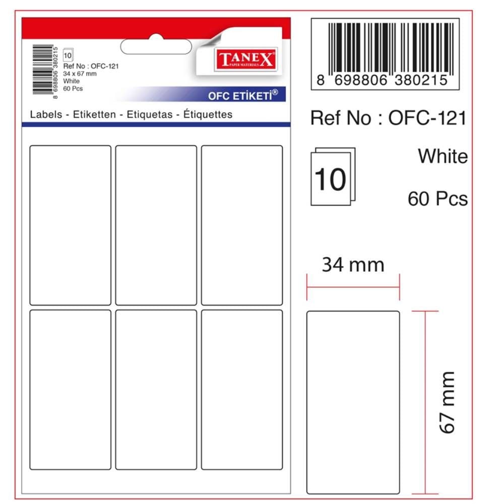 Tanex Ofis Etiketi Ofc-121 Beyaz