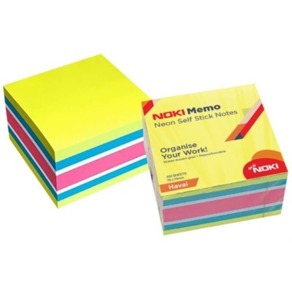 Noki Memo Yapışkanlı Küp Not 75X75 450 Yp 12014-11 Neon Havai