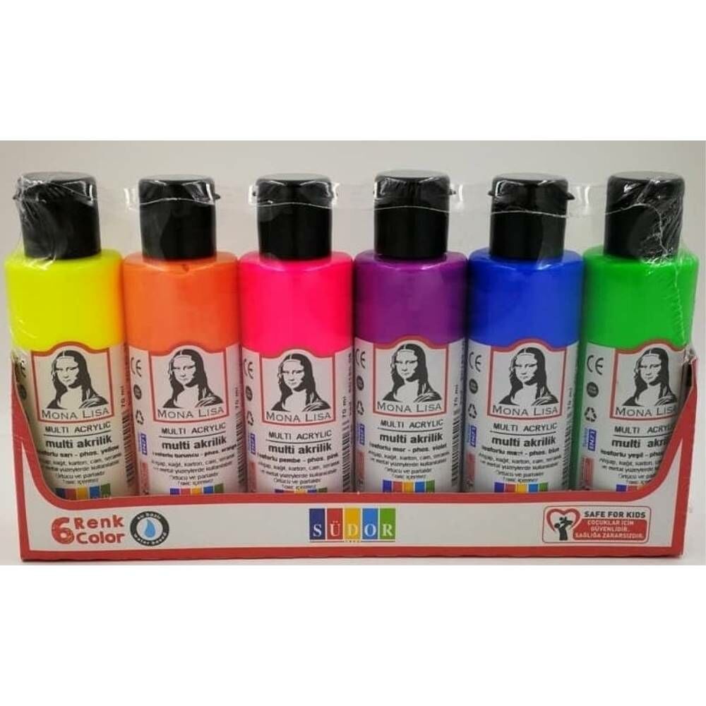 Südor Akrilik Boya Set Multi 70Ml Fosforlu 6Lı Sd1006f