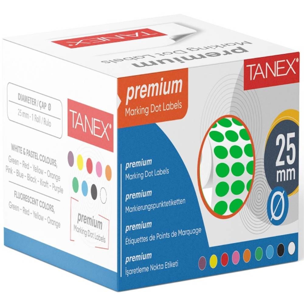 Tanex Nokta Etiketi 25 Mm 2500 Lü Yeşil Tekli Kutu