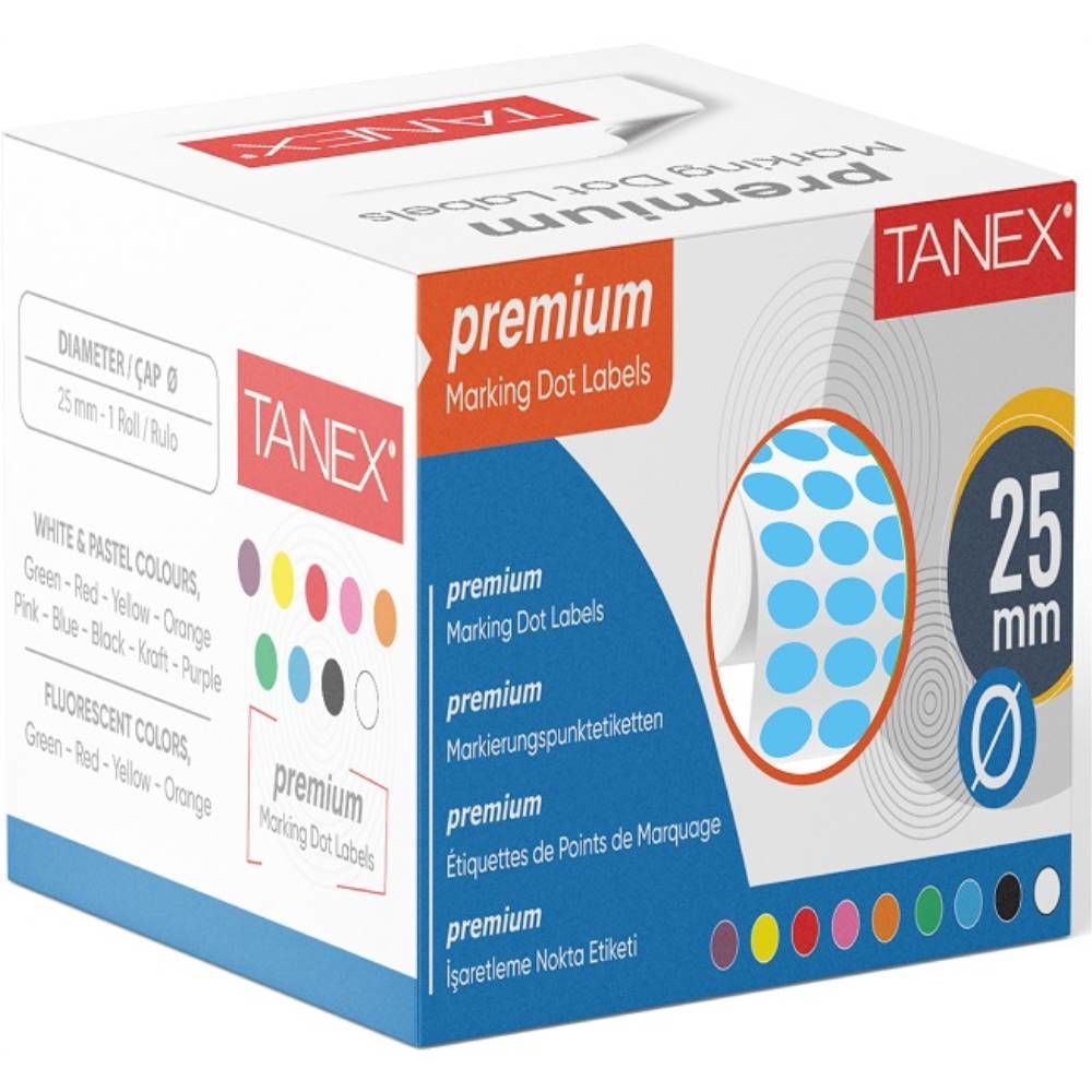 Tanex Nokta Etiketi 25 Mm 2500 Lü Mavi Tekli Kutu