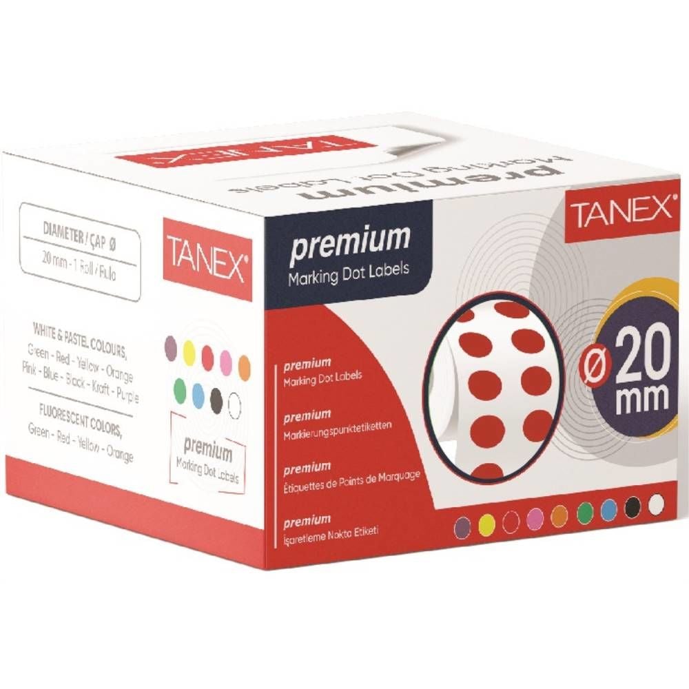 Tanex Nokta Etiketi 20 Mm 2500 Lü Kırmızı Tekli Kutu