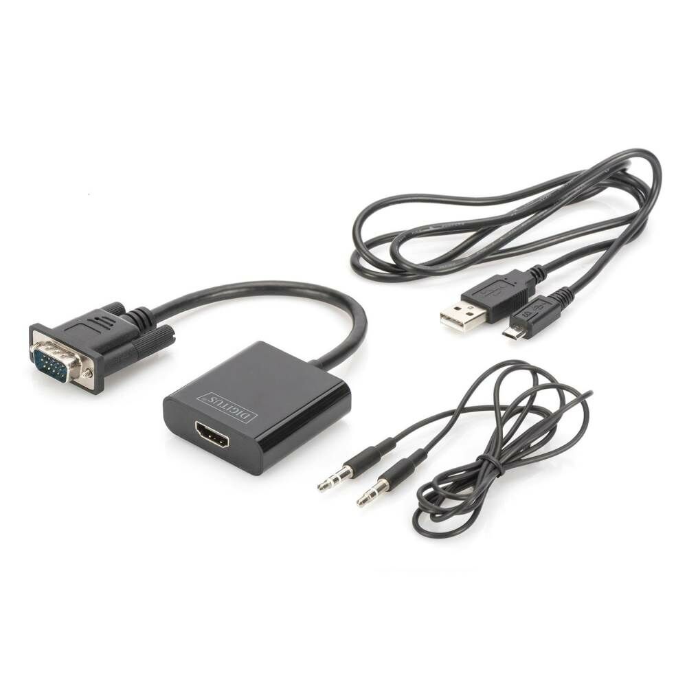 Digitus DA-70473 VGA HDMI Çevirici + Ses (3.5mm) Full HD 1080p Kablolu 15 cm Siyah