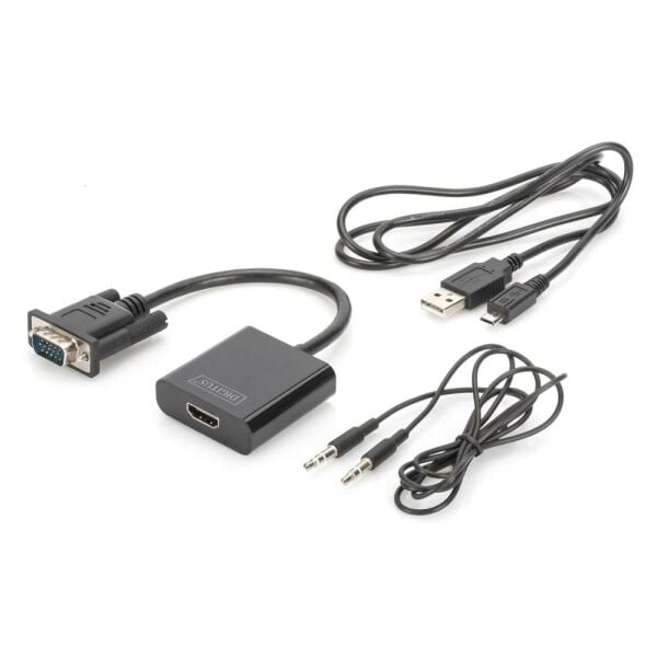 Digitus DA-70473 VGA HDMI Çevirici + Ses (3.5mm) Full HD 1080p Kablolu 15 cm Siyah