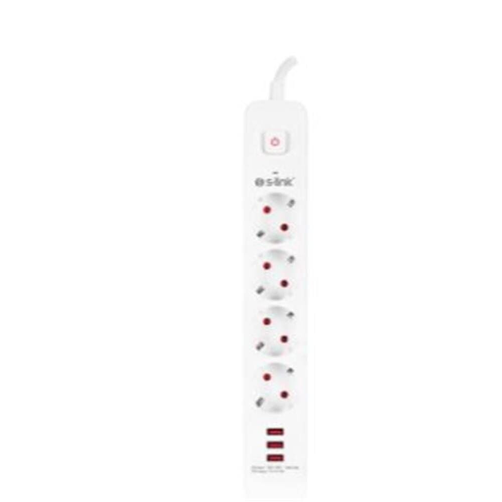 S-link SPG403U 1.5m 1.5mm 100 yüzde  Bakır 750 Joule 3 Usb 5V2.4A 4lü Anahtarlı Akım Korumalı Priz