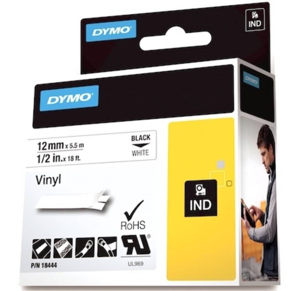 Dymo Şerit Rhinopro Vinil 12Mm X 5.5Mt Beyaz/Siyah 18444