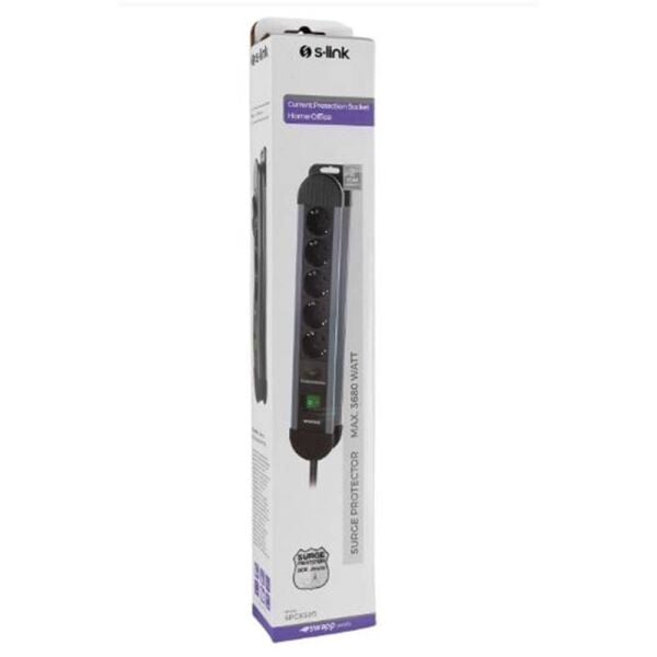 S-link SPGKS05 1.5m 3G1.5mm2 900 Joule 5Li Akım Kor. Gri Priz Çoklayıcı
