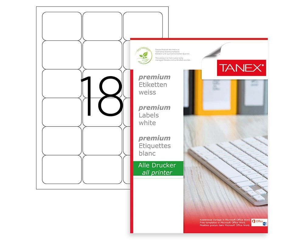 Tanex TW-2018 63.5x46.6 mm Laser Etiket