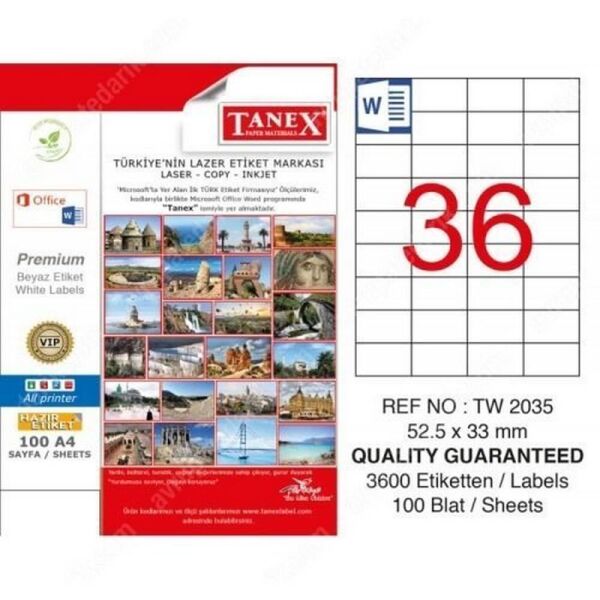 Tanex TW-2035 52.5x33 mm Laser Etiket