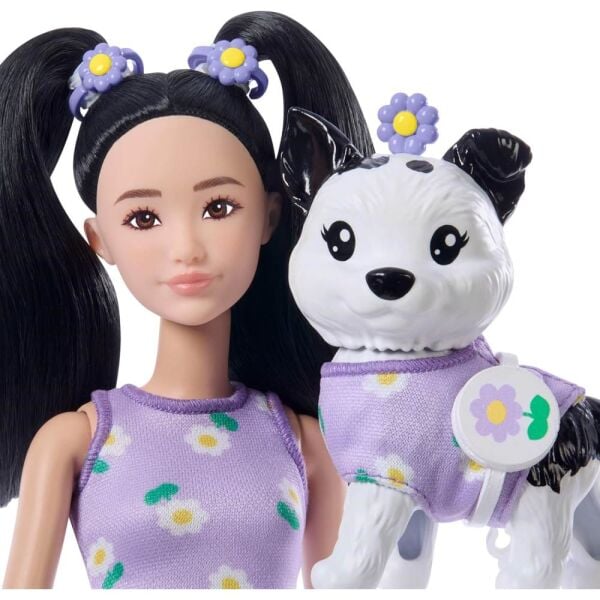 Barbie Uyumlu Dostlar Siyah Saçlı Bebek ve Köpekçiği JFP39