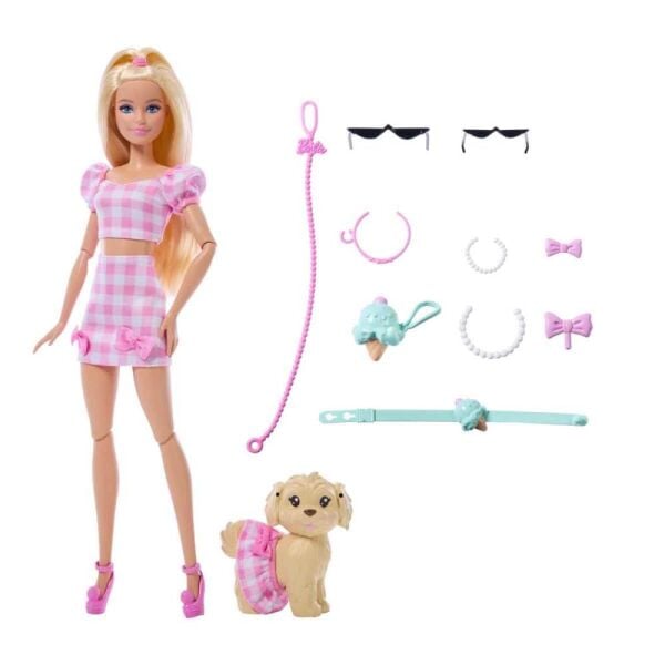Barbie Uyumlu Dostlar Sarı Saçlı Bebek ve Köpekçiği JFP36