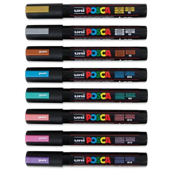 Uniball Posca Boyama Markörü Metalik Renkler PC-5M 1.8-2.5 mm 8 Renk