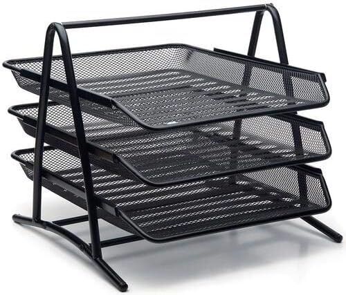 Metal Evrak Rafı 3 lü Fileli Siyah