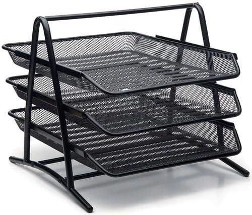 Metal Evrak Rafı 3 lü Fileli Siyah