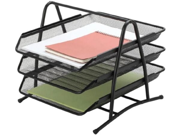 Metal Evrak Rafı 3 lü Fileli Siyah