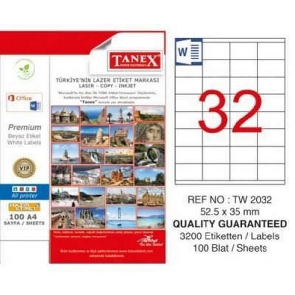 Tanex TW-2032 52.5x35 mm Laser Etiket