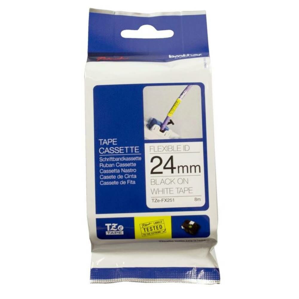 Brother TZE-FX251 24 mm Beyaz Üzeri Siyah Esnek Laminasyonlu Etiket