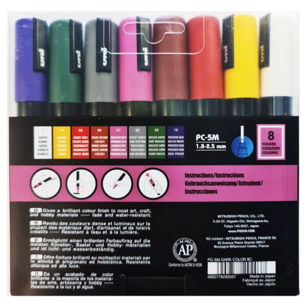 Uniball Posca Boyama Markörü Koyu Renkler PC-5M 1.8-2.5 mm 8 Renk