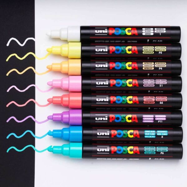 Uniball Posca Boyama Markörü Soft Renkler PC-5M 1.8-2.5 mm 8 Renk