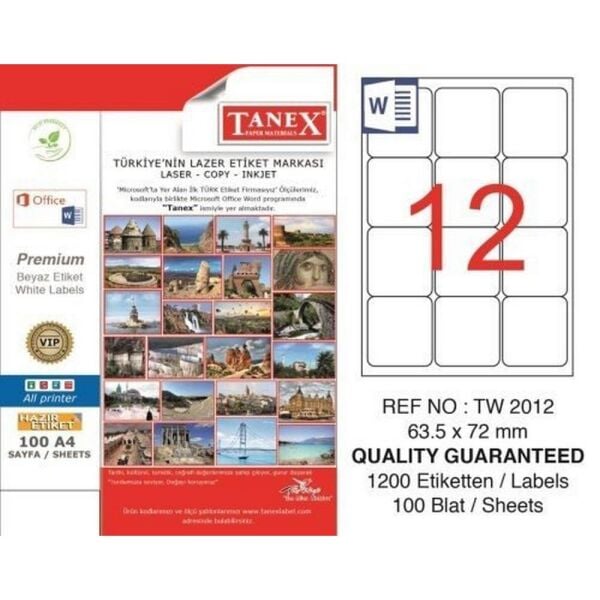Tanex TW-2012 63.5x72 mm Laser Etiket