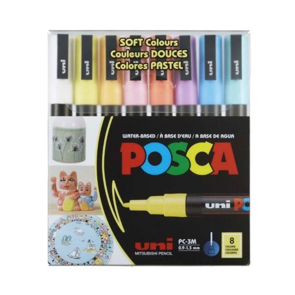 Uniball Posca Boyama Markörü Soft Renkler PC-3 0.9-1.3 mm 8 Renk