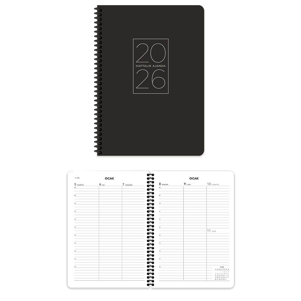 Keskin 2026 20x28 Spiralli Siyah Haftalık Ajanda