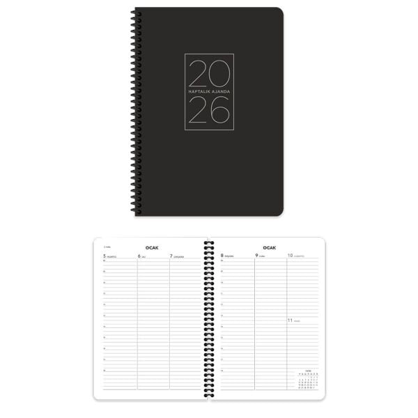 Keskin 2026 20x28 Spiralli Siyah Haftalık Ajanda