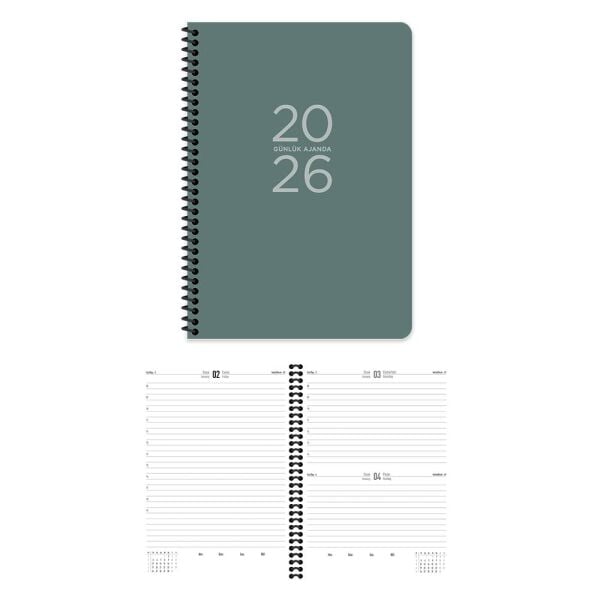 Keskin 2026 17x24 Spiralli Yeşil Günlük Ajanda