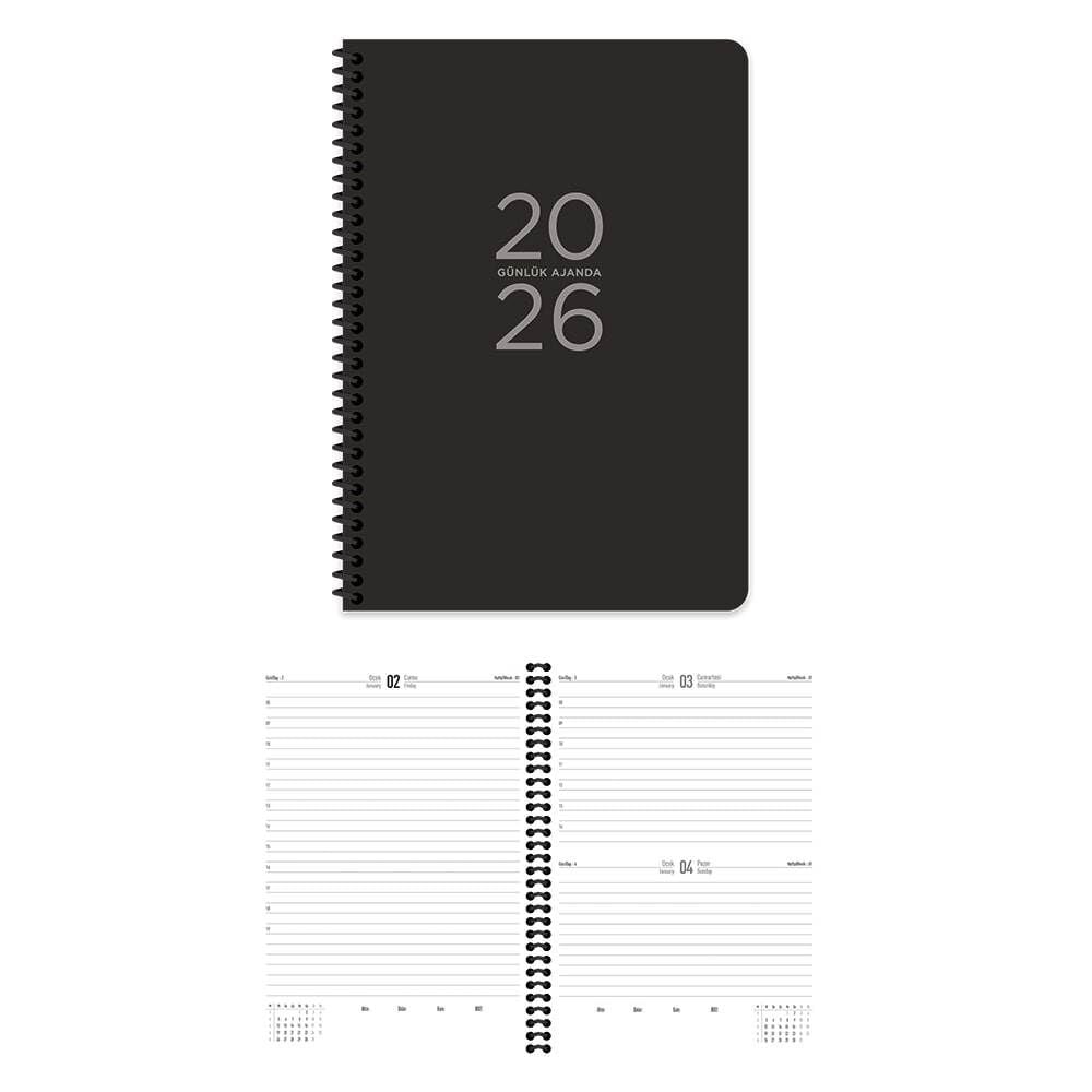 Keskin 2026 17x24 Spiralli Siyah Günlük Ajanda