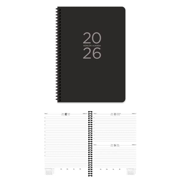 Keskin 2026 17x24 Spiralli Siyah Günlük Ajanda
