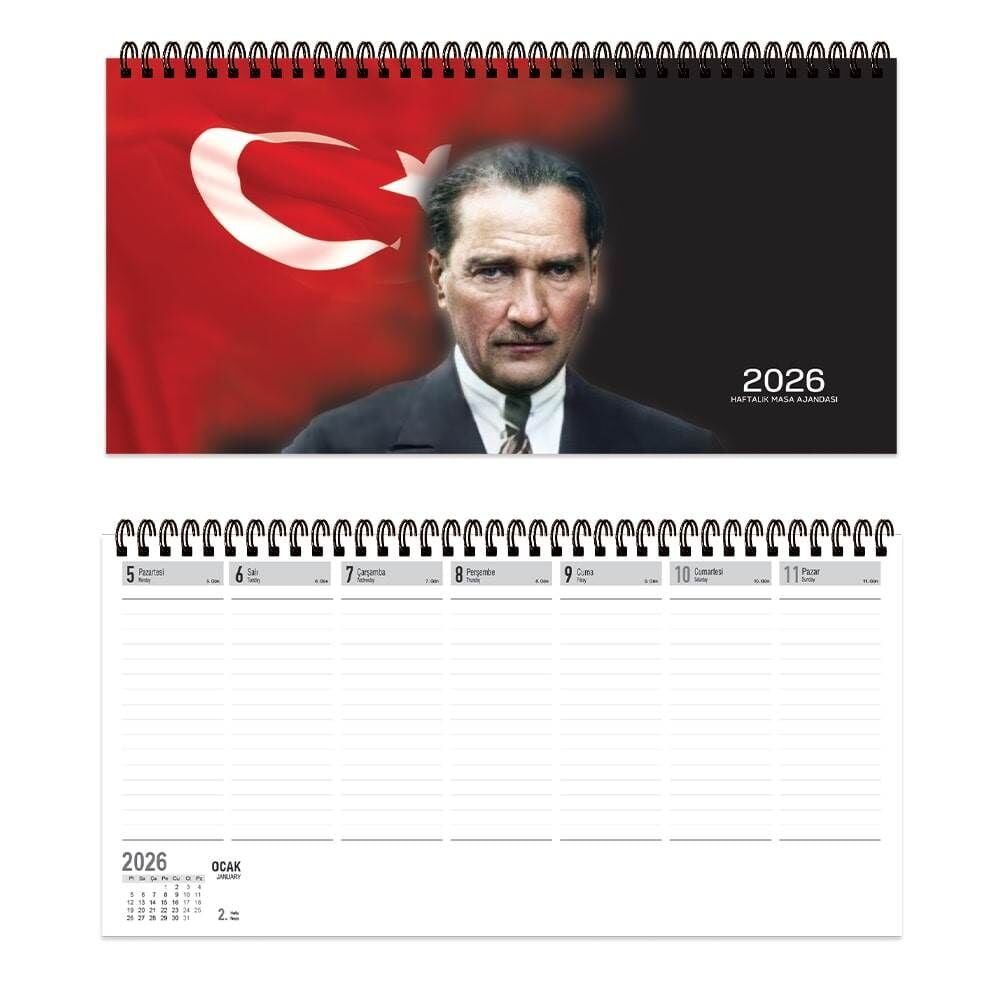 Keskin 2026 Atatürk Spiralli Masa Takvimi 16x33.5 cm AJ-66