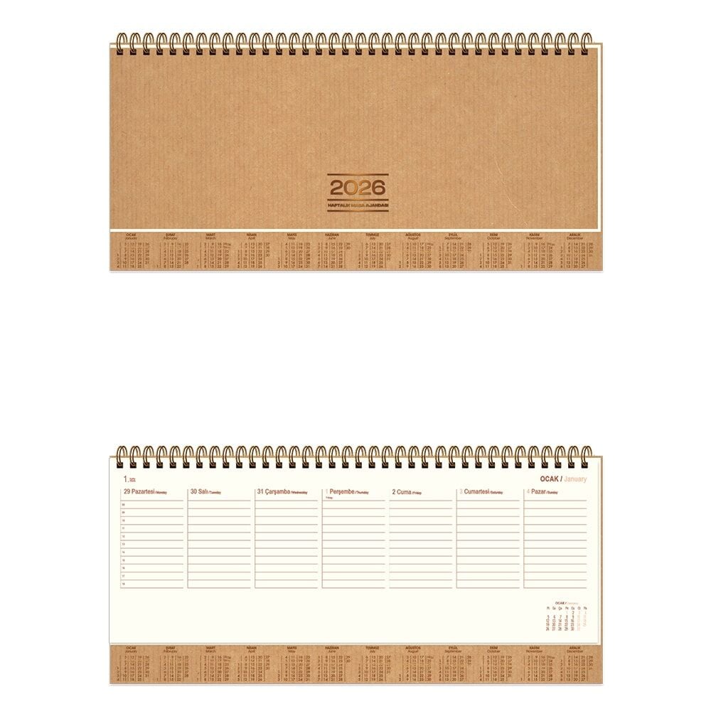 Keskin 2026 Spiralli Haftalık Masa Ajandası Kraf AJ-82