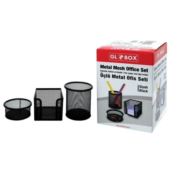 Globox Metal Fileli Masa Kalemlik Seti 3 lü Siyah 6643