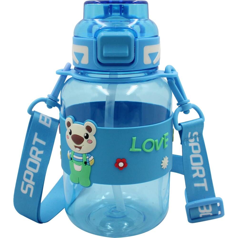 Noki Kids Tritan Pipetli Silikon Kemerli 800 ml Petg Matara T0118-130 Mavi