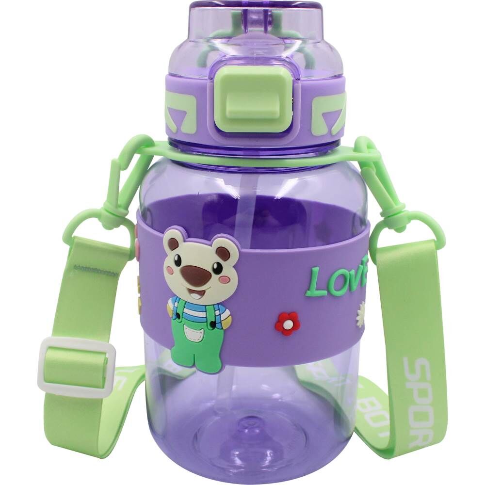 Noki Kids Tritan Pipetli Silikon Kemerli 800 ml Petg Matara T0118-100 Mor