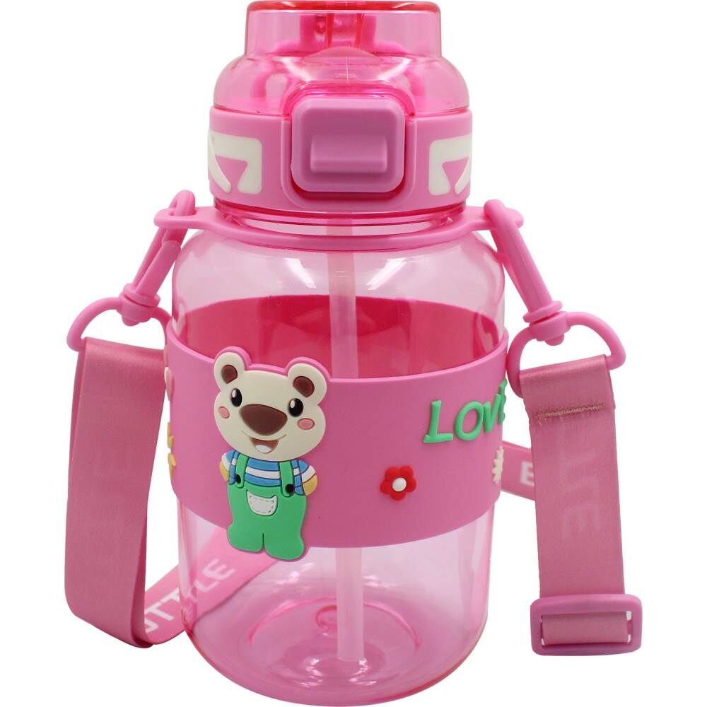 Noki Kids Tritan Pipetli Silikon Kemerli 800 ml Petg Matara T0118-060 Pembe